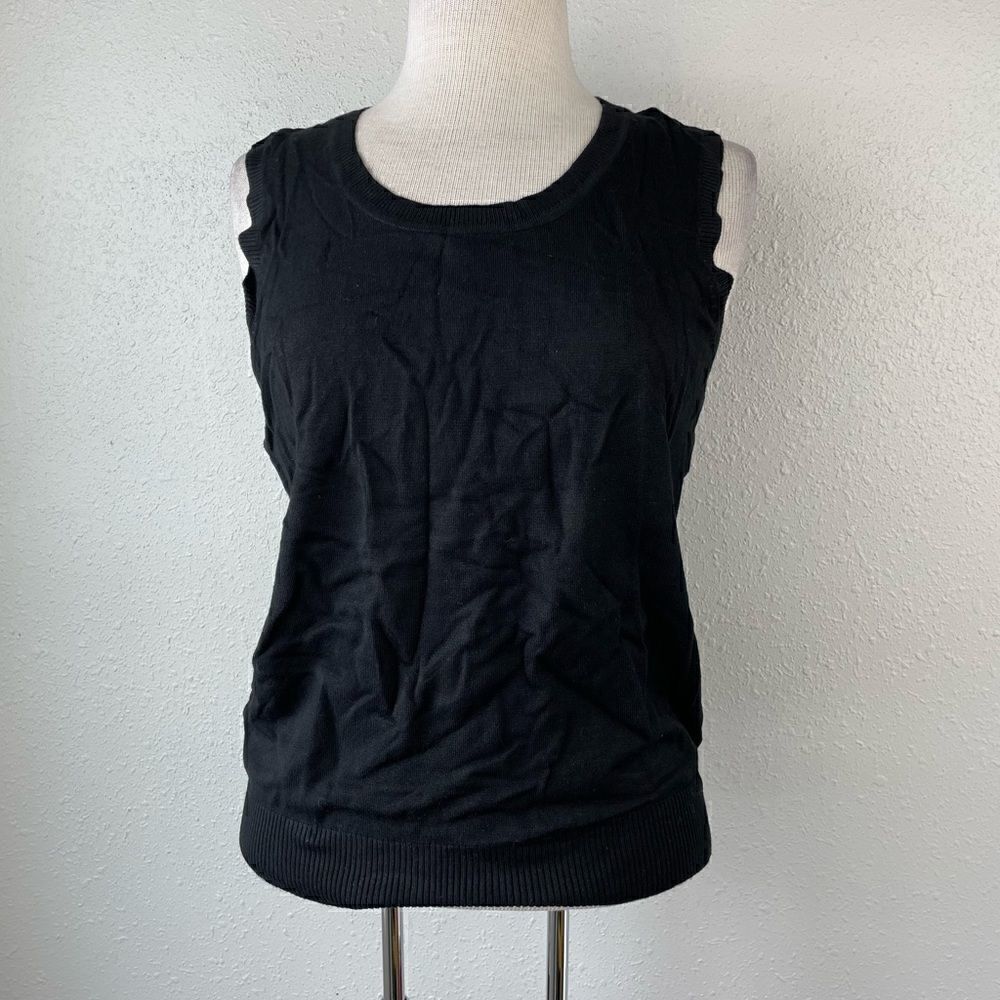 NWT Sharagano Womens Black Knit Rayon Blend Sweater Tank Size M